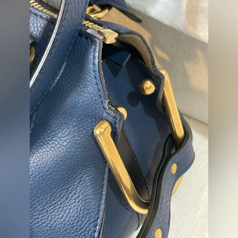 Chloe Dark Blue Leather Satchel with Gold Hardware - Picture 4 of 14